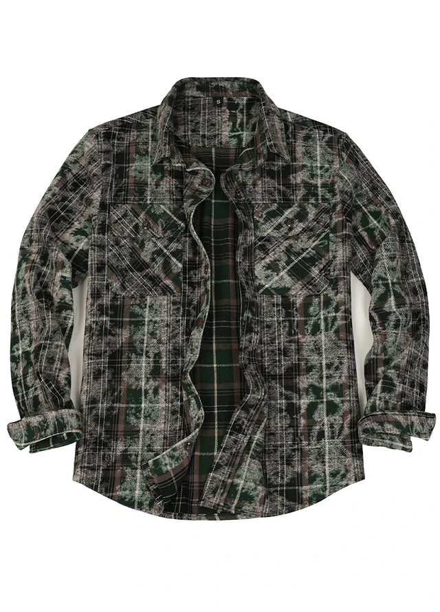 Timetrails Men's Acid Washed Plaid Flannel Shirt