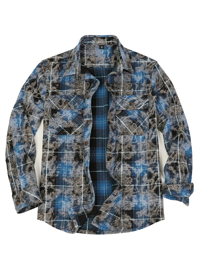 Timetrails Men's Acid Washed Plaid Flannel Shirt