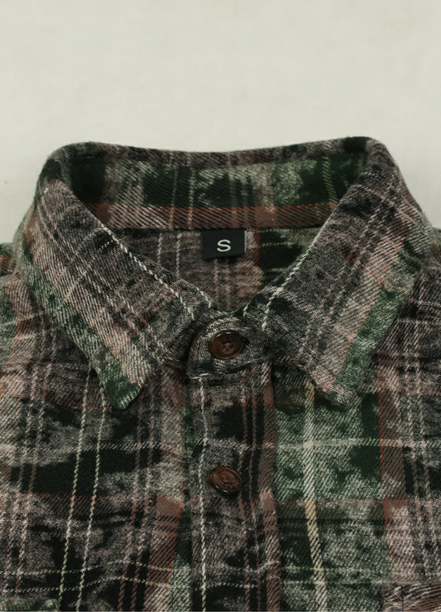 Timetrails Men's Acid Washed Plaid Flannel Shirt