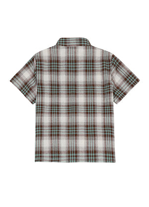 Back view of kids white and green short sleeve cotton shirt