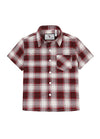 Front view of kids red short sleeve flannel shirt