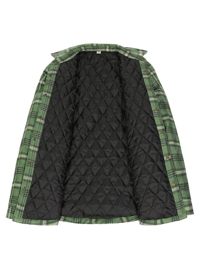 Men's Quilted Lined Snap Button Shirt Jacket