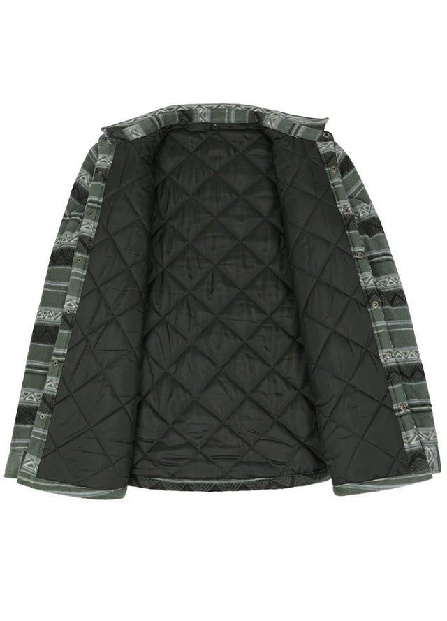 Men's Quilted Lined Snap Button Shirt Jacket
