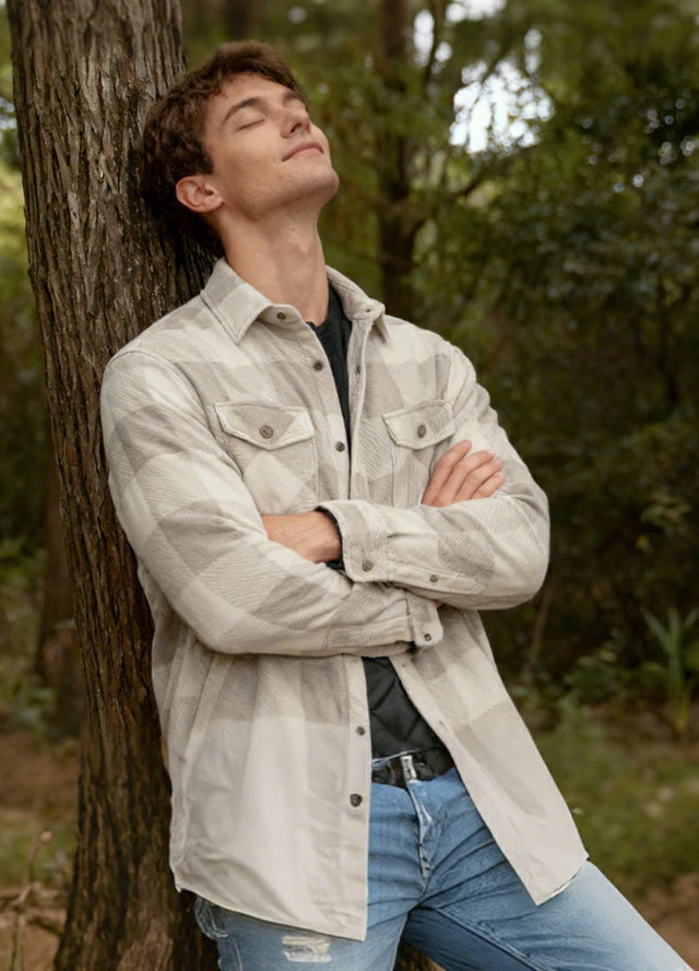 Men's Quilted Lined Snap Button Shirt Jacket