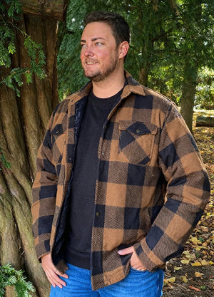 Men's Quilted Lined Snap Button Shirt Jacket