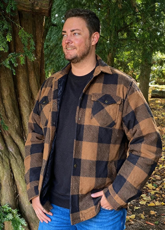 Men's Quilted Lined Snap Button Shirt Jacket