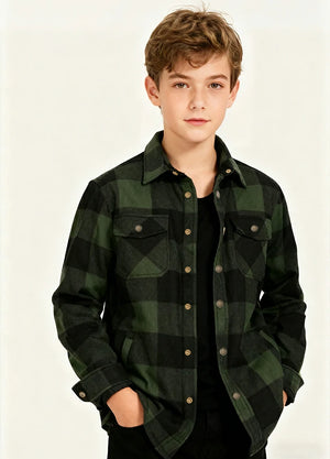 Kids Warm Quilted Lined Snap Button Shirt Jacket