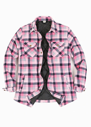 Women's Quilted Lined Snap Button Shirt Jacket