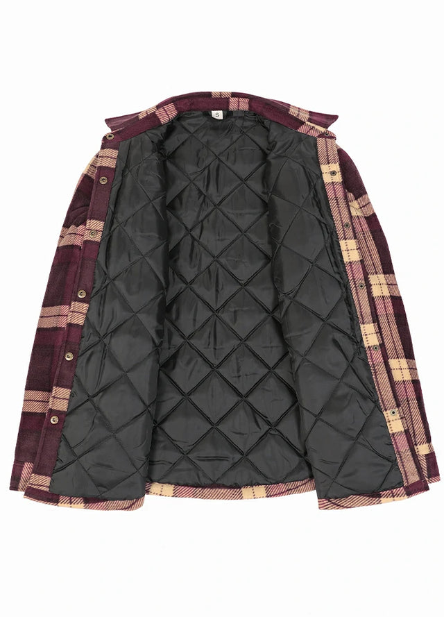 Women's Quilted Lined Snap Button Shirt Jacket