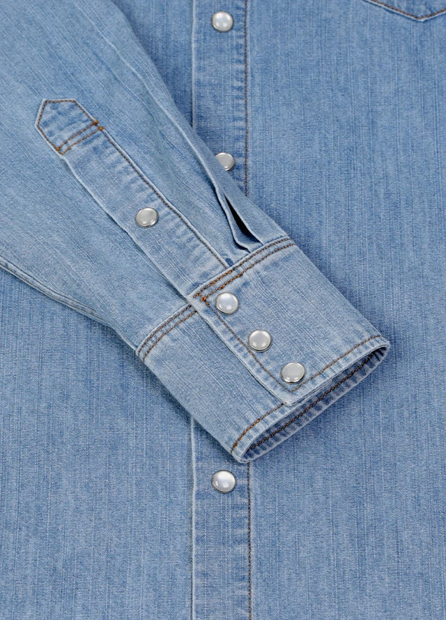 Men's Retro Pearl Snap Denim Western Shirt