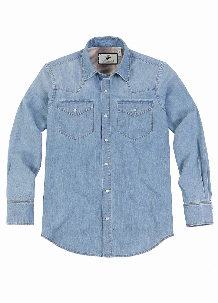 Men's Retro Pearl Snap Denim Western Chambray Shirt, Blue / S Men's Retro Pearl Snap Denim Western Chambray Shirt, Blue / S