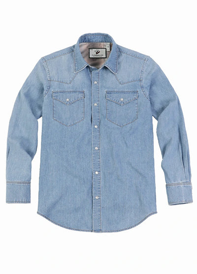 Men's Retro Pearl Snap Denim Western Chambray Shirt