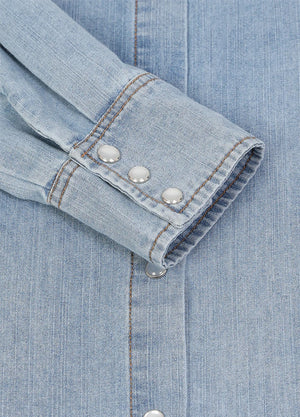 Women's Retro Pearl Snap Denim Western Shirt