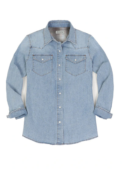 Women's Retro Pearl Snap Denim Western Shirt