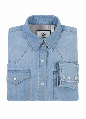 Women's Retro Pearl Snap Denim Western Shirt