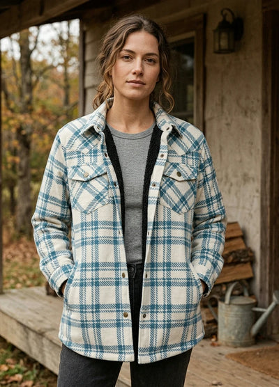 Women's Sherpa Lined Snap Button Shirt Jacket