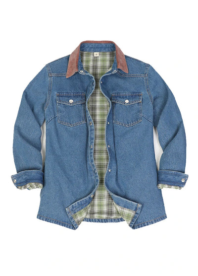 Women's Workwear Flannel Lined Denim  Shirt Jacket, Snap Button