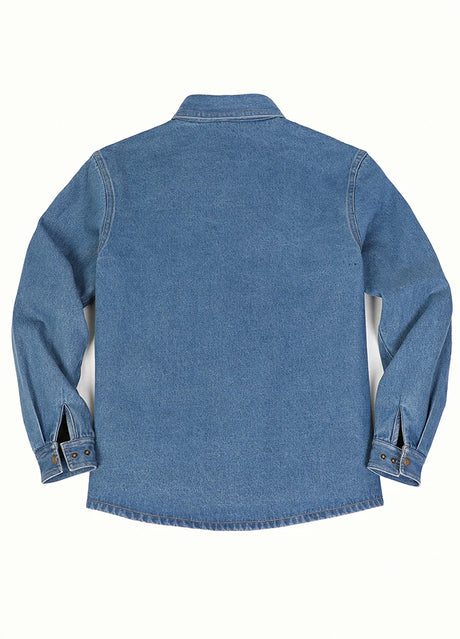 Men's Classic Denim Flannel Lined Shirt Jacket, Snap Button