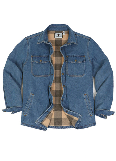 Men's Classic Denim Flannel Lined Shirt Jacket, Snap Button