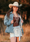 Women's Washed Denim Snap Button Jacket