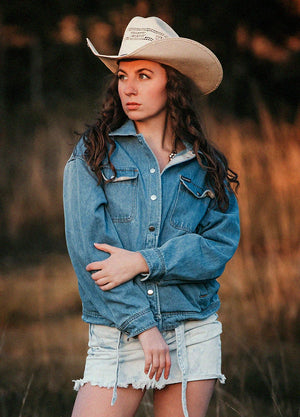 Women's Washed Denim Snap Button Jacket