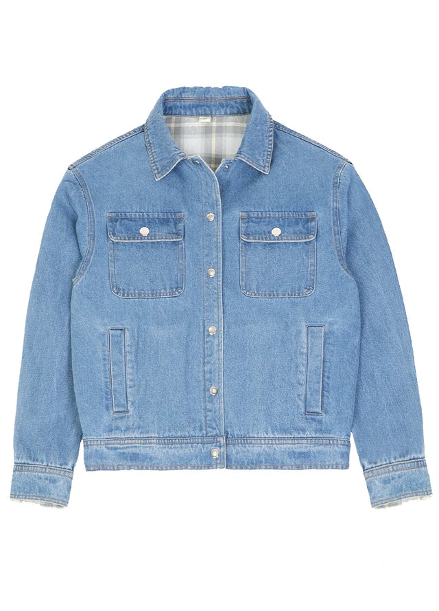 Women's Washed Denim Snap Button Jacket