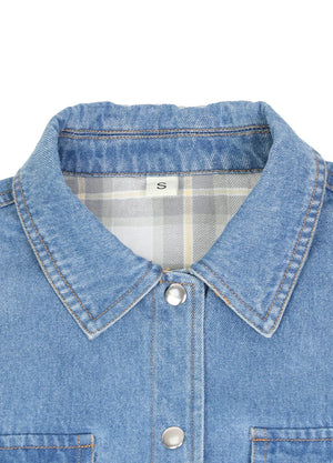 Women's Washed Denim Snap Button Jacket