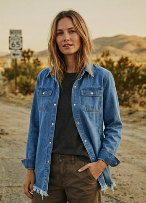 Women's Heritage Washed Denim Snap Oversized Shirt Jacket