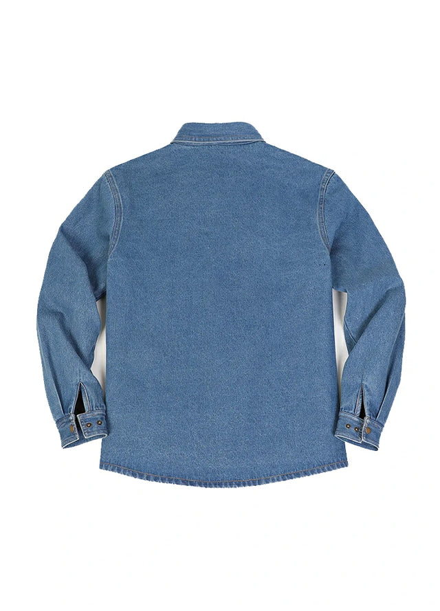 Kid's Classic Denim Flannel Lined Snap Button Shirt Jacket