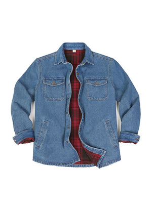 Kid's Classic Denim Flannel Lined Snap Button Shirt Jacket