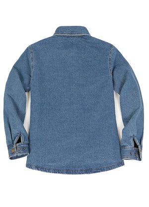 Women's Classic Denim Flannel Lined Shacket, Snap Button
