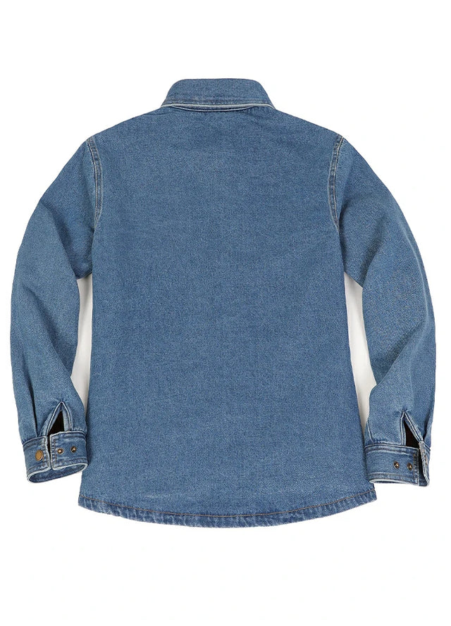 Women's Classic Denim Flannel Lined Shacket, Snap Button