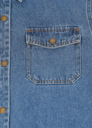 Women's Classic Denim Flannel Lined Shacket, Snap Button