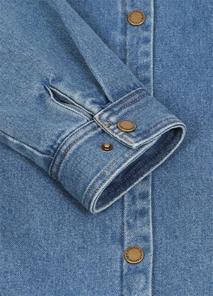 Women's Classic Denim Flannel Lined Shacket, Snap Button