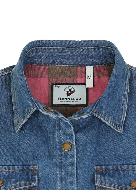 Women's Classic Denim Flannel Lined Shacket, Snap Button