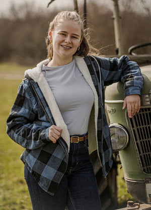 Women's Sherpa-Lined Flannel Jacket Full Zip Up Hooded Plaid Shirt