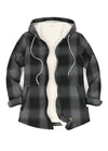 Women's Sherpa-Lined Flannel Jacket Full Zip Up Hooded Plaid Shirt