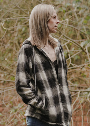 Women's Sherpa-Lined Flannel Jacket Full Zip Up Hooded Plaid Shirt