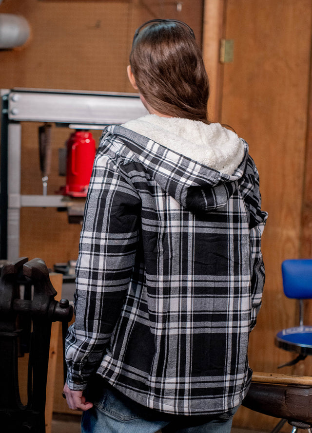 Women's Sherpa-Lined Flannel Jacket Full Zip Up Hooded Plaid Shirt