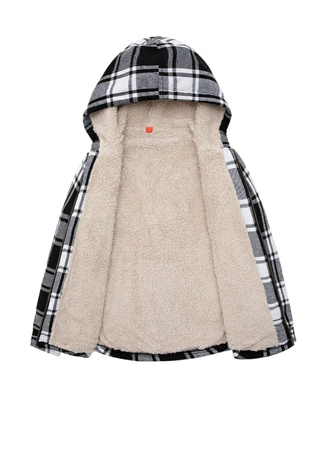 Girls Matching Family Black White Hooded Flannel Jacket