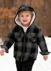 Unisex Sherpa-Lined Plaid Flannel Shacket for Toddler,Full Zip Up