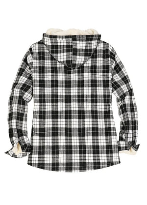 Women's Sherpa Lined Flannel Hooded Jacket With Zip Up