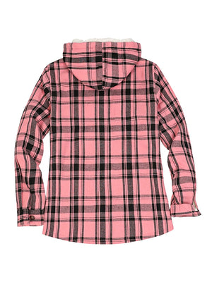 Women's Sherpa Lined Flannel Hooded Jacket With Zip Up