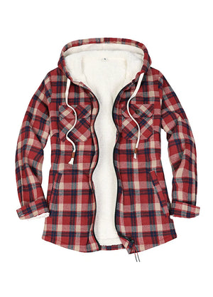 Women's Sherpa Lined Flannel Hooded Jacket With Zip Up