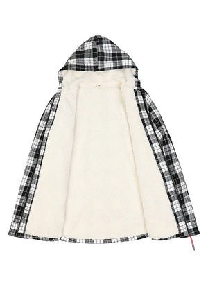Women's Sherpa Lined Flannel Hooded Jacket With Zip Up
