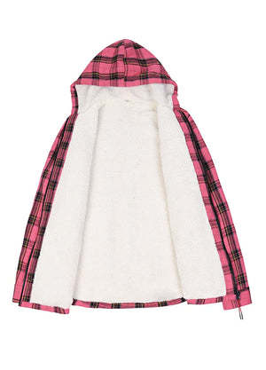 Women's Sherpa Lined Flannel Hooded Jacket With Zip Up