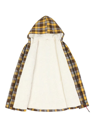 Women's Sherpa Lined Flannel Hooded Jacket With Zip Up