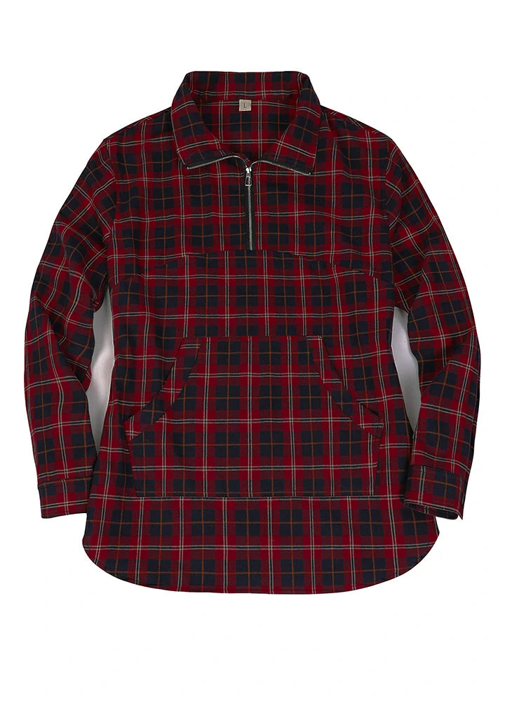 Women's Quarter Zip Flannel Shirt with Kangaroo Pocket
