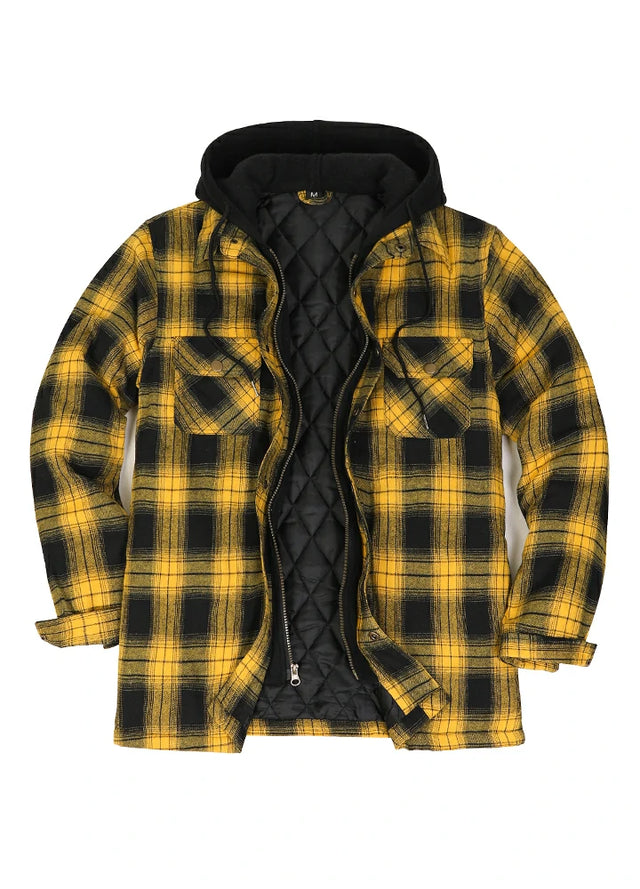 Men's Plaid Hooded Flannel Shirt Jacket,Quilted Lined Men's Plaid Hooded Flannel Shirt Jacket,Quilted Lined