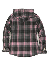 Women's Sherpa Lined Flannel Jacket with Hood, Button Up Plaid